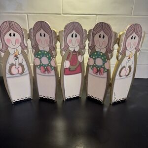 Golden Angels Six Panel Folding Screen Table Top Christmas Carols Wreaths 11.75"
